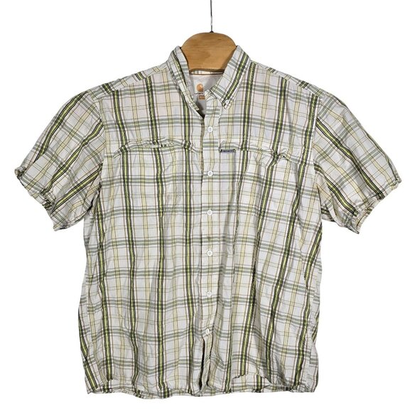 Carhartt Force Men's Plaid Short‎ Sleeve Shirt XL Relaxed Fit Cotton Green/White - Picture 2 of 8